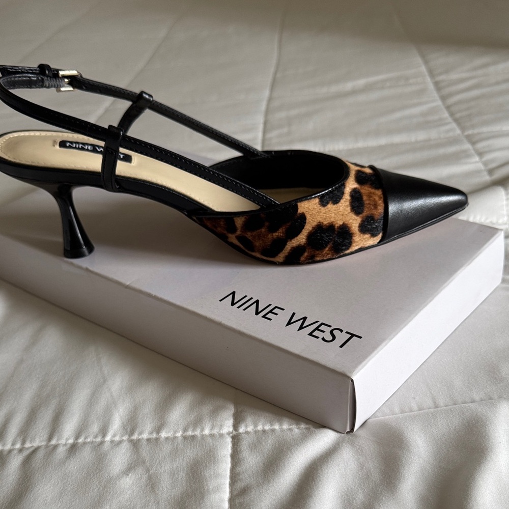 Nine West slingback Leopard and Black Heels